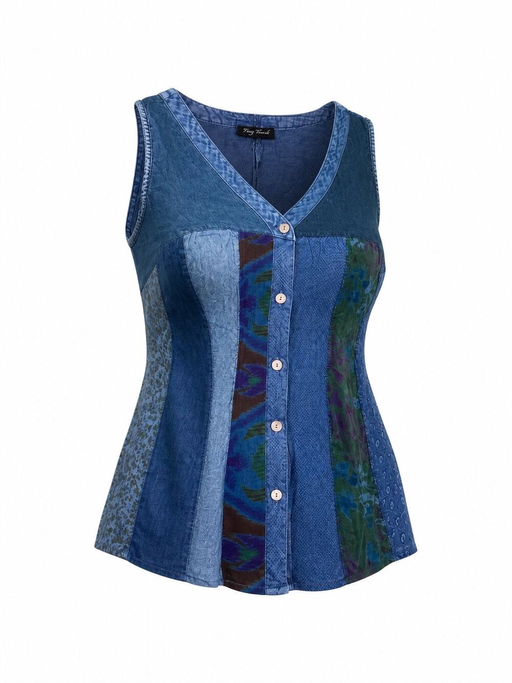 Young Threads 2XL Blue Indigo Button Up Tank Top